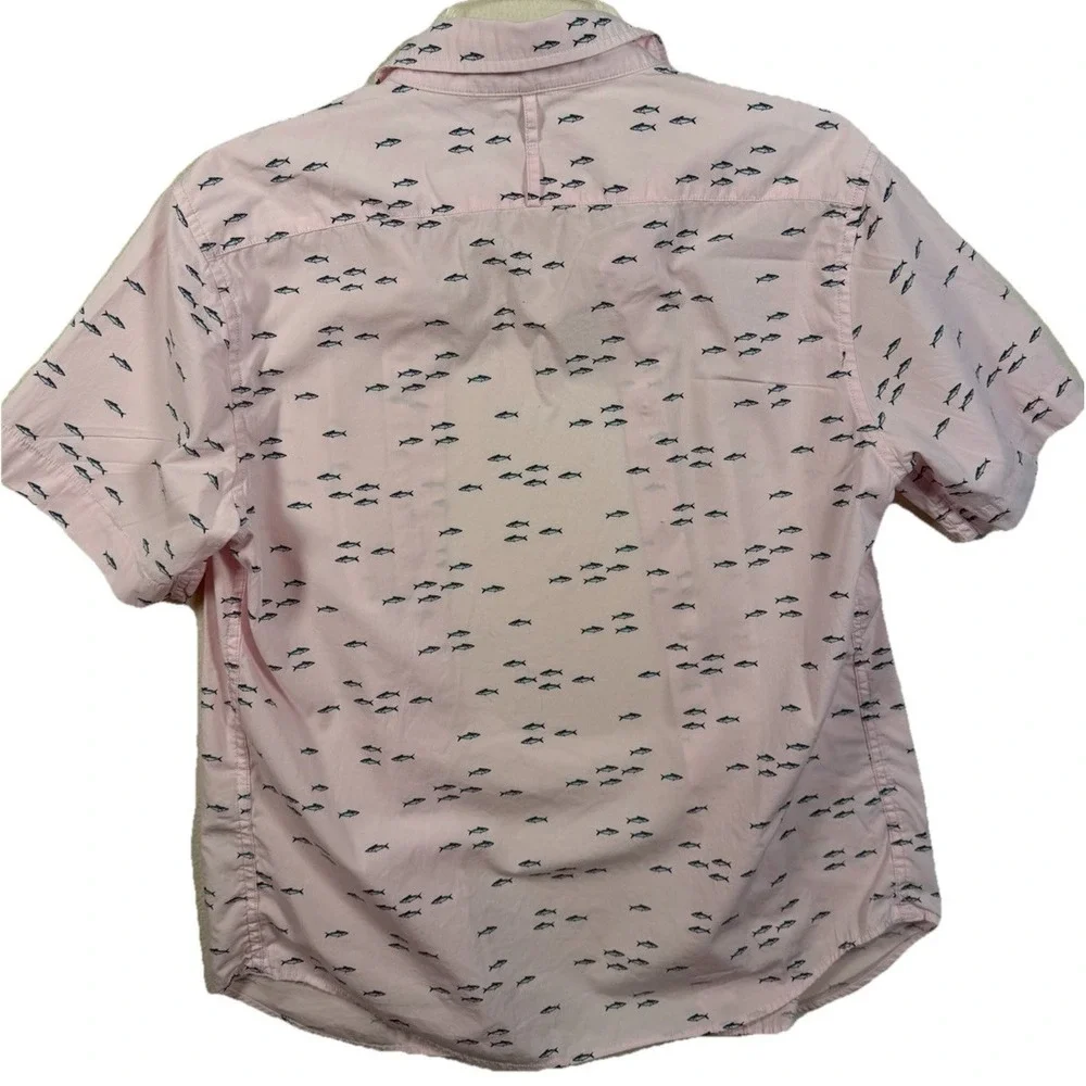 Banana Republic, Men's S, SS Shirt, Luxe Poplin, Slim Fit Pink Fish‎ Print